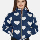 Women's Fashion Stand Collar Heart Print Zipper Puffer Jacket 665# Blue Clothing Wholesale Market -LIUHUA