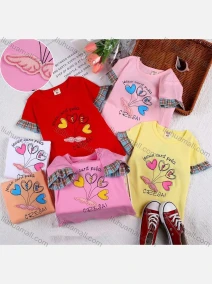 Wholesale Girls Causal Graphic Round Neck Stitching Short Sleeve Tee, LIUHUA CLOTHING WHOLESALE