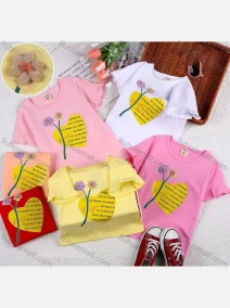 Wholesale Girls Causal Heart & Letter Graphic Floral Appliques Round Neck Short Sleeve Tee, LIUHUA CLOTHING WHOLESALE