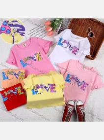 Wholesale Girls Casual Letter Print Pearl Decor Round Neck Short Sleeve Tee, LIUHUA CLOTHING WHOLESALE