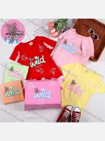 Wholesale Girls Casual Cartoon Print Applique Guipure Lace Round Neck Short Sleeve Tee, LIUHUA CLOTHING WHOLESALE