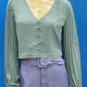 Wholesale Women's Casual Plain V Neck Puff Sleeve Button Decor Blouse 17# Clothing Wholesale Market Liuhua