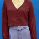 Wholesale Women's Casual Plain V Neck Puff Sleeve Button Decor Blouse 39# Clothing Wholesale Market Liuhua