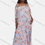 Wholesale Women's Plus Size Crew Neck Floral Print Sheer Lace Pleated Hem Maxi Dress DZ-717# preview