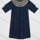 Wholesale Women's Plus Size Casual Half Sleeve Crew Neck Embroidery Denim Midi Dress Navy Clothing Wholesale Market Liuhua