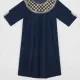 Women's Plus Size Casual Half Sleeve Crew Neck Embroidery Denim Midi Dress Navy Clothing Wholesale Market -LIUHUA