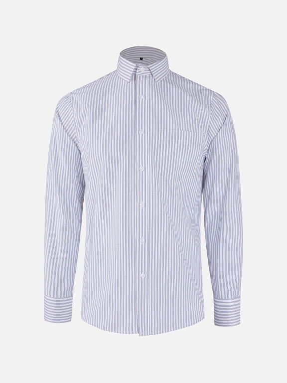 Men's Casual Striped Collared Button Down Patch Pocket Long Sleeve Shirts, Clothing Wholesale Market -LIUHUA, 