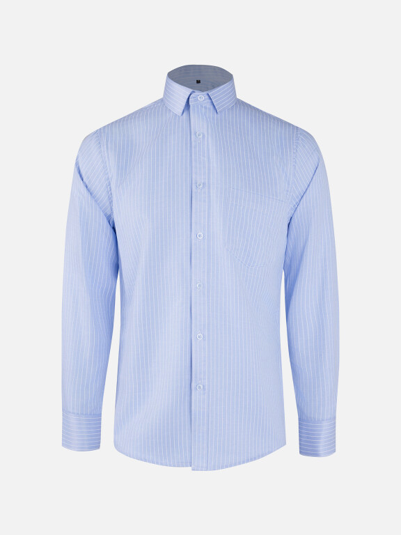Men's Business Striped Collared Button Down Patch Pocket Long Sleeve Shirts, Clothing Wholesale Market -LIUHUA, 