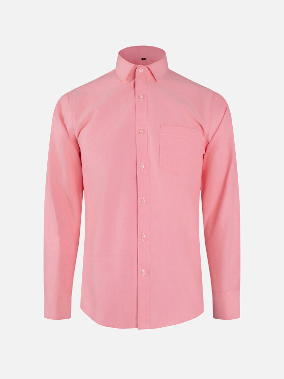 Men's Fashion Plain Collared Button Down Patch Pocket Long Sleeve Shirts, Clothing Wholesale Market -LIUHUA, 