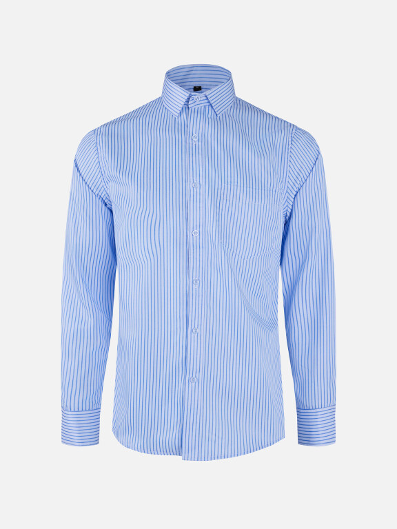 Men's Business Striped Collared Button Down Patch Pocket Long Sleeve Shirts, Clothing Wholesale Market -LIUHUA, 