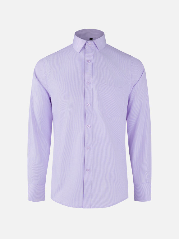 Men's Business Plain Striped Collared Button Down Patch Pocket Long Sleeve Shirts, Clothing Wholesale Market -LIUHUA, 