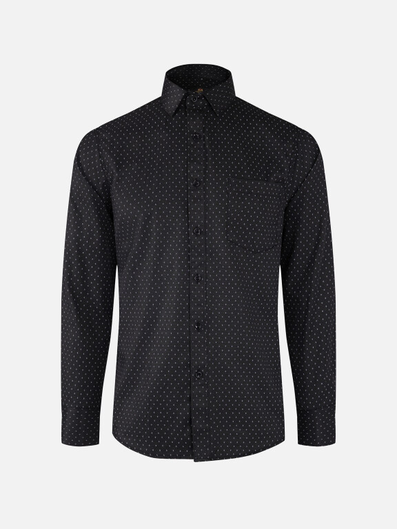 Men's Business Allover Print Collared Button Down Patch Pocket Long Sleeve Shirts, Clothing Wholesale Market -LIUHUA, 