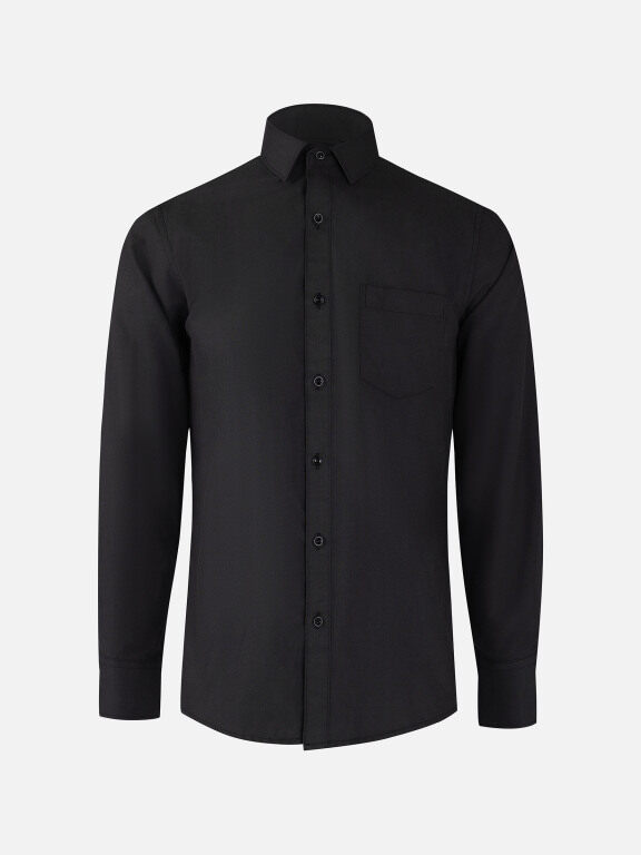 Men's Formal Plain Collared Button Down Patch Pocket Long Sleeve Shirts, Clothing Wholesale Market -LIUHUA, 