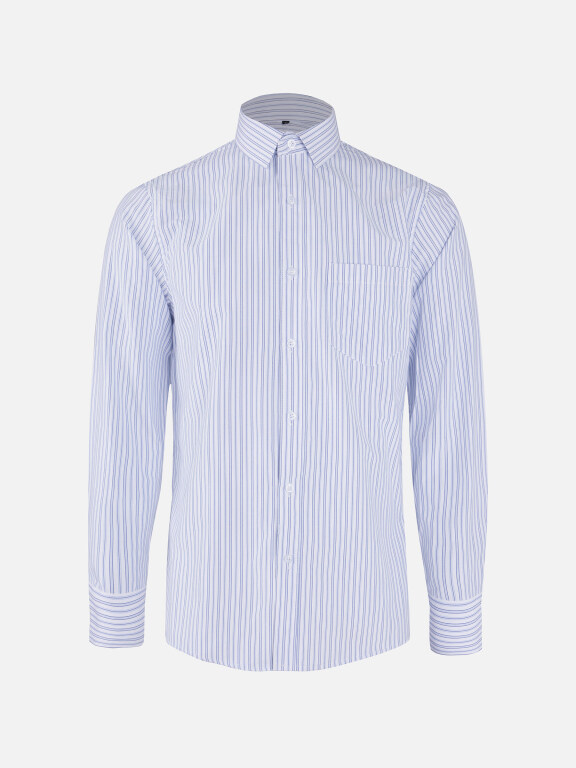 Men's Casual Striped Collared Button Down Patch Pocket Long Sleeve Shirts, Clothing Wholesale Market -LIUHUA, 