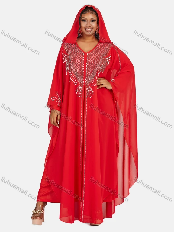 Wholesale Women's Chiffon Vintage Muslim Khimar Jellabiya Sequin Hooded Abaya Cloak