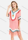 Wholesale Women's Casual V Neck Half Sleeve Weave Trim Fringe Hem Cover Up - Liuhuamall