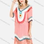 Wholesale Women's Casual V Neck Half Sleeve Weave Trim Fringe Hem Cover Up preview