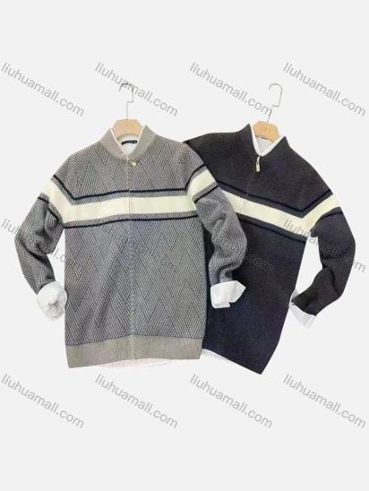 Wholesale Men's Casual Striped Long Sleeve Pockets Knitted Jacket 6612#