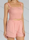 Wholesale Women's Casual Plain Crop Ruffle Trim Shirred Cami Top - Liuhuamall
