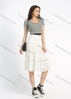 Wholesale Women's Chiffon Plain Embroidery Lace Layered Ruched Knee Length Skirt - Liuhuamall