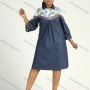 Wholesale Women's Casual 3/4 Sleeve Button Collared Leafy Print Slit Button Cuff Midi Denim Dress preview