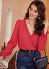 Wholesale Women's Casual Plain V Neck Long Sleeve Blouse - Liuhuamall