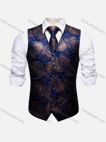 Wholesale Men's Formal Paisley Print Silky Waistcoat With Necktie 2-piece Set, LIUHUA CLOTHING WHOLESALE