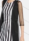 Wholesale Women's Business Lace Sleeve Striped Dress & See Through Cardigan Set - Liuhuamall
