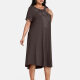 Women's Plus Size Elegant Crew Neck Short Sleeve Embroidery Midi Dress 13# Clothing Wholesale Market -LIUHUA