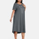 Women's Plus Size Elegant Crew Neck Short Sleeve Embroidery Midi Dress 14# Clothing Wholesale Market -LIUHUA