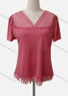 Wholesale Women's Casual V Neck Short Sleeve Appliques Beaded Knit Blouse - Liuhuamall