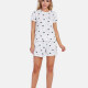 Women's Short Sleeve Cute Heart Print T Shirt Lounge 2 Piece Set White Clothing Wholesale Market -LIUHUA