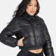 Women's Fashion PU Leather Stand Collar Button Down Crop Puffer Jacket 552# Black Clothing Wholesale Market -LIUHUA