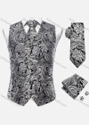 Wholesale Men's Formal Floral Silky Waistcoat With Necktie & Kerchief & Cufflinks 4-piece Set - Liuhuamall
