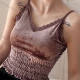 Wholesale Women's Casual Plain Spaghetti Strap Shirred Velvet Built-in Bra Lingerie F34# Brown Clothing Wholesale Market Liuhua