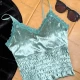 Wholesale Women's Casual Plain Spaghetti Strap Shirred Velvet Built-in Bra Lingerie F34# Cyan Clothing Wholesale Market Liuhua