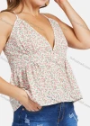 Wholesale Women's V Neck Back Cross Strap Floral Print Ruffle Hem Cami Top - Liuhuamall