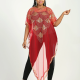 Women's Muslim Islamic Glamorous Triangle Hem Sequin Mesh Translucent Cover Up Cloak Red Clothing Wholesale Market -LIUHUA