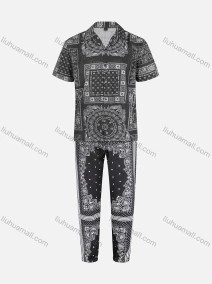 Wholesale Men's Casual Paisley Print Short Sleeve Shirt & Pants 2 Piece Set, LIUHUA CLOTHING WHOLESALE
