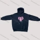 Wholesale Women's Navy Blue Hoodie with Pink Heart Design, Drawstring Hood & Kangaroo Pocket Casual Sweatshirt Black Clothing Wholesale Market Liuhua