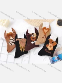Wholesale Women's Casual Cartoon Print Cushioned Stocking Medium Crew Socks(Pack Of 10), LIUHUA CLOTHING WHOLESALE