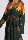 Wholesale Women's Casual Long Sleeve Round Neck Vintage Print Drawstring Maxi Dress - Liuhuamall