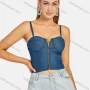 Wholesale Women's Sexy Plain Denim Zip Spaghetti Strap Crop Cami Top preview