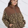 Wholesale Women's Drop Shoulder Splicing Stand Collar Zipper Leopard Teddy Coat preview