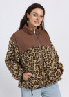 Wholesale Women's Drop Shoulder Splicing Stand Collar Zipper Leopard Teddy Coat - Liuhuamall