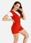 Wholesale Women's V-Neck Sleeveless Belted Zipper Back Romper Without Tee - Liuhuamall