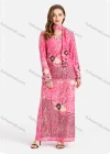 Wholesale Women's Muslim Islamic Milk Silk Allover Floral Print Long Sleeve Maxi Dress With Scarf - Liuhuamall