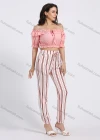 Wholesale Women's Elastic Waist Striped Print Drawstring Slant Pocket Slim Fit Jogger Pant - Liuhuamall