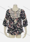 Wholesale Women's Keyhole-Neck Lace Tassel Bow Crochet Floral Ruffle Boho Blouse J310# - Liuhuamall