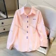 Wholesale Women's Minimalist Cotton Polo Shirt, Double Button Embroidery Loose Long Sleeve Top, New for Spring & Autumn Pink Clothing Wholesale Market Liuhua